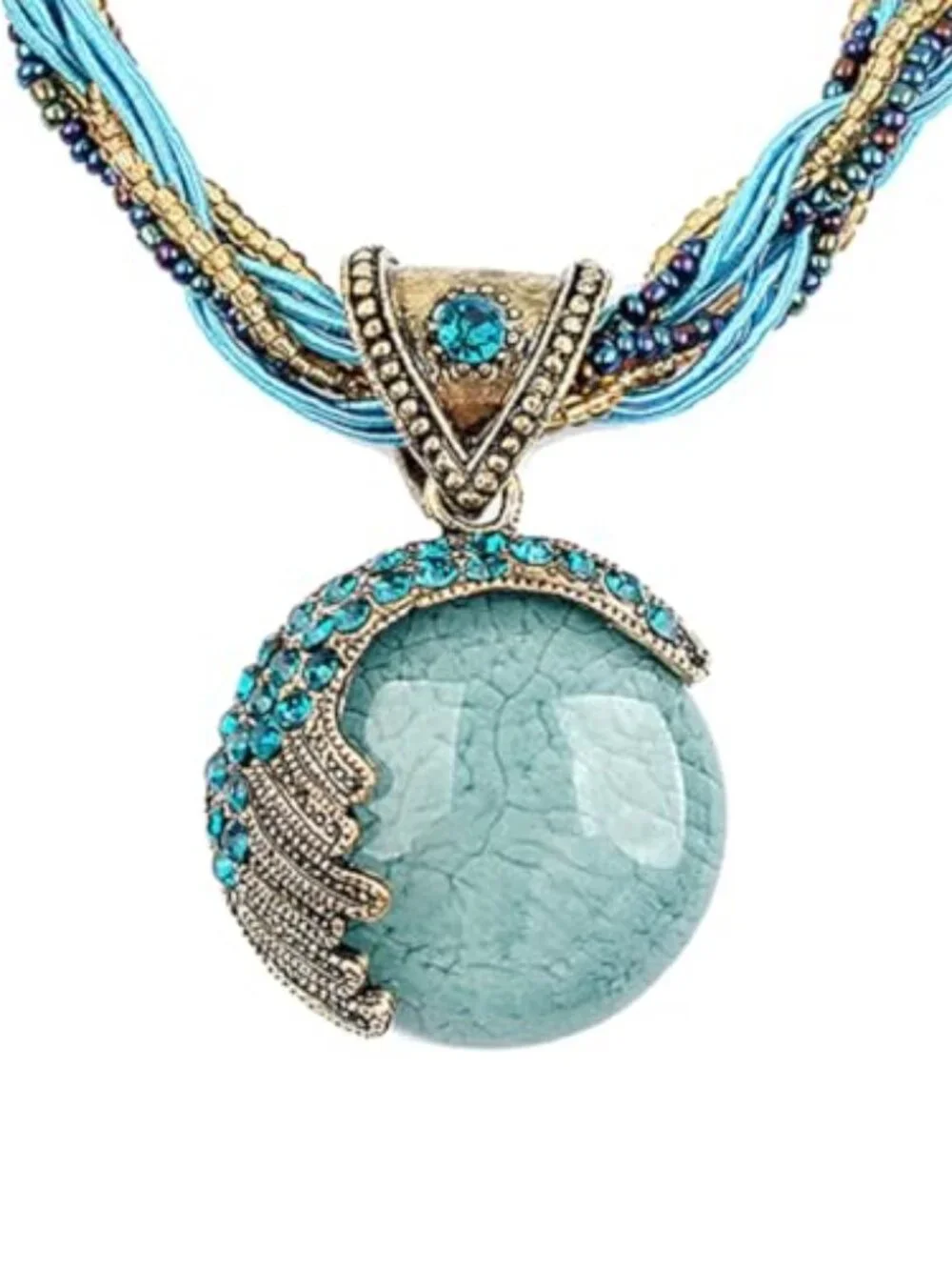 Women Lady Handmade Retro Vintage Bohemian Style Twist Woven Rope Chain Turquois
